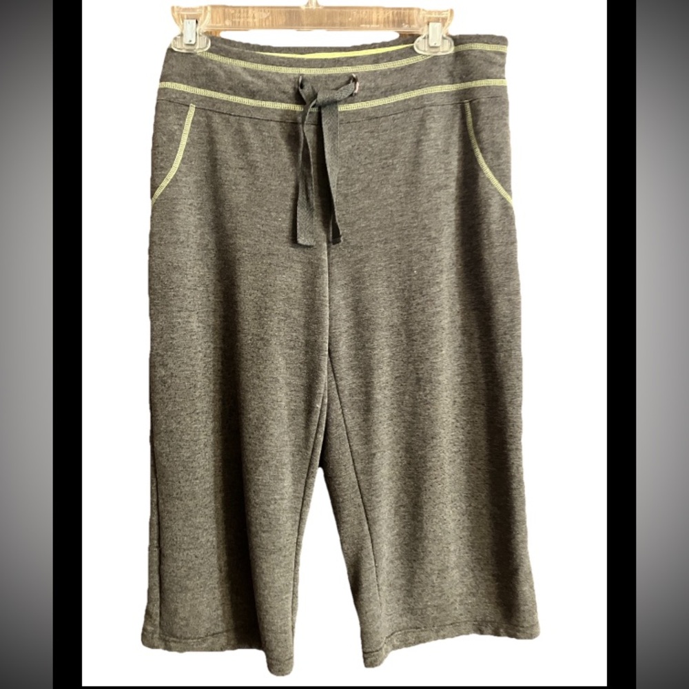 BCG Pants/Joggers Women’s Athletic Crop Gray w/ Green Contrast Trim Adj Waist L